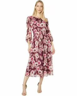 Anne Klein Dresses Women Floral Print Elastic Waist Dress