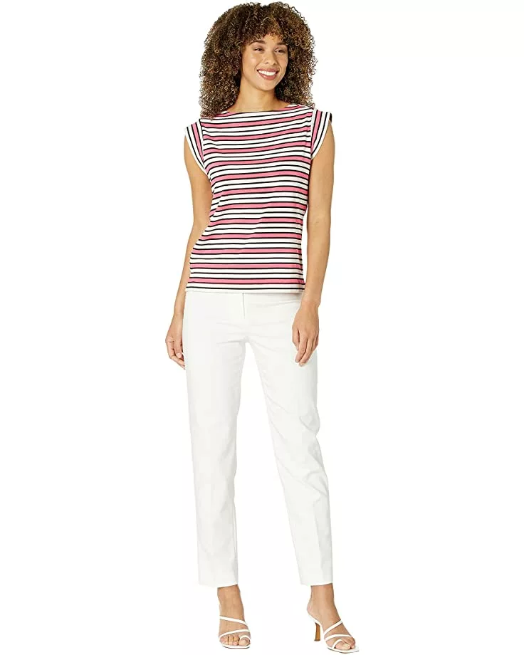 Anne Klein Shirts & Tops Women Multi Stripe Cap Sleeve Cotton Top 6 Anne Klein Shirts & Tops Women Multi Stripe Cap Sleeve Cotton Top - Image 4