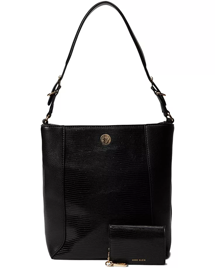 Anne Klein Handbags Women Mixed Media Hobo With Card Case 3 Anne Klein Handbags Women Mixed Media Hobo With Card Case