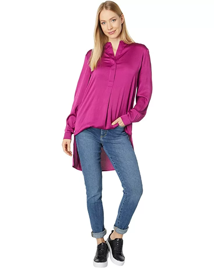 Anne Klein Shirts & Tops Women Charmeuse Nehru Tunic 6 Anne Klein Shirts & Tops Women Charmeuse Nehru Tunic - Image 4