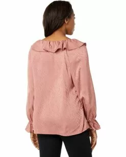 Anne Klein Shirts & Tops Women Tonal Wave Jacquard Ruffle Tulla Blouse -Anne Klein Store 71HeoNPrtL. AC SR736920