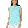 Anne Klein Shirts & Tops Women Bias Stripe Sleeveless Split-Neck Blouse