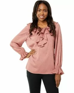 Anne Klein Shirts & Tops Women Tonal Wave Jacquard Ruffle Tulla Blouse