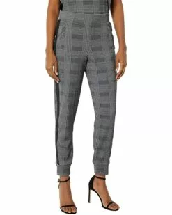 Anne Klein Pants Women Side Stripe Pull-On Plaid Joggers