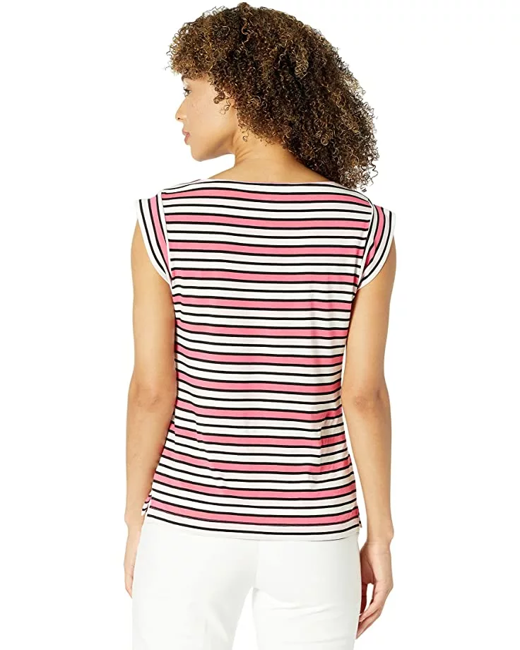 Anne Klein Shirts & Tops Women Multi Stripe Cap Sleeve Cotton Top 4 Anne Klein Shirts & Tops Women Multi Stripe Cap Sleeve Cotton Top - Image 2
