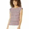 Anne Klein Shirts & Tops Women Multi Stripe Cap Sleeve Cotton Top