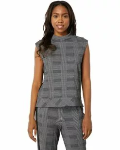 Anne Klein Shirts & Tops Women Mock Neck Vest Plaid & Serenity Knit