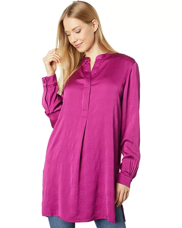 Anne Klein Shirts & Tops Women Charmeuse Nehru Tunic 3 Anne Klein Shirts & Tops Women Charmeuse Nehru Tunic